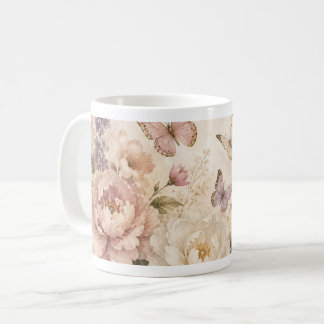 Wasserfarbenschmetterling und Blumenvase Kaffeetasse