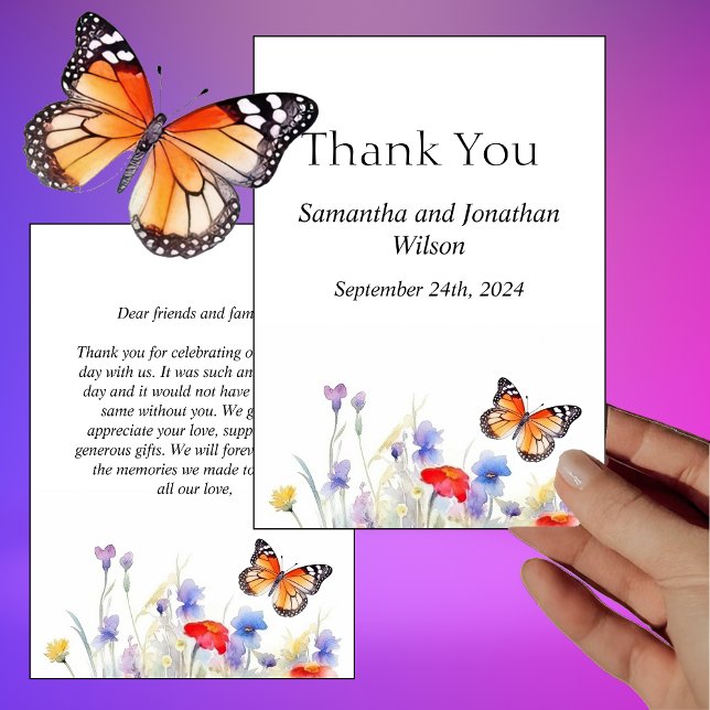 Wasserfarbenschmetterling und Wildblume Danke Kart Einladung (Von Creator hochgeladen)
