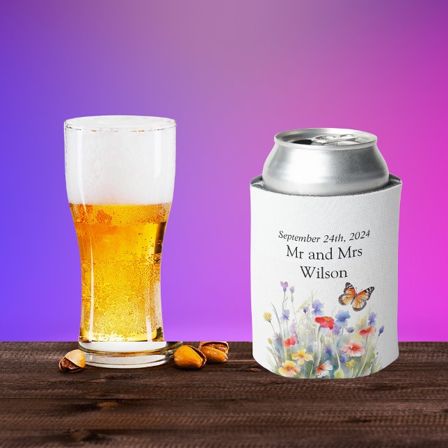 Wasserfarbenschmetterling und Wildblumen Hochzeit Dosenkühler (Von Creator hochgeladen)