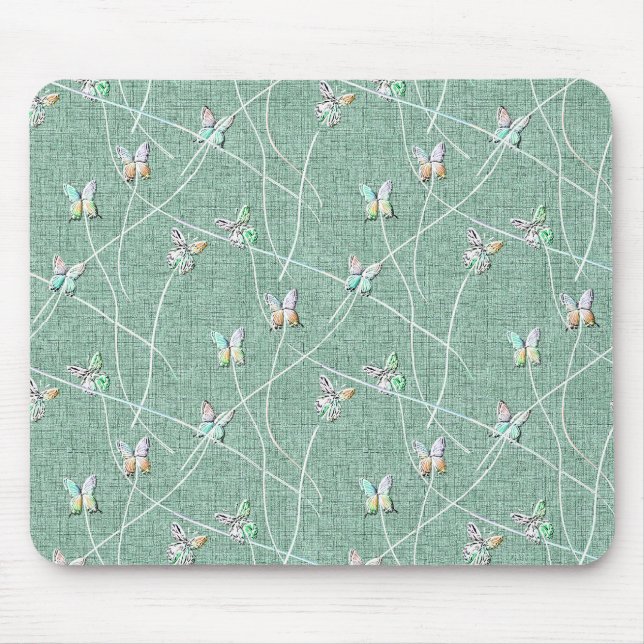 Wasserfarbenschmetterlinge auf Minzgrün Mousepad (Vorne)