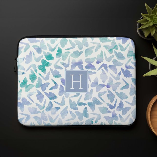 Wasserfarbenschmetterlinge Mit Monogramm Laptopschutzhülle (Von Creator hochgeladen)