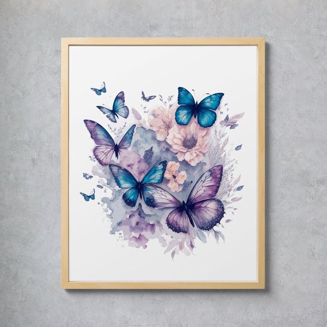 Wasserfarbenschmetterlinge, mystische Magie der Bl Poster (Watercolor Butterflies Floral Mystical Magical Poster
)