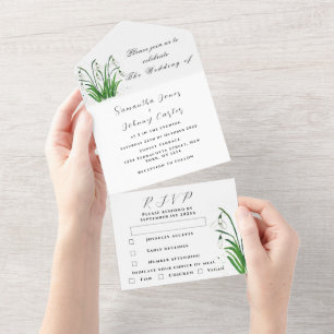 Wasserfarbenschneeabfälle Weiße Blumenhochzeit All In One Einladung