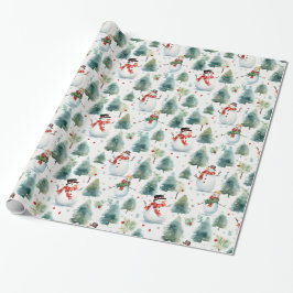 Wasserfarbenschneemann und Weihnachtsbaum Geschenkpapier