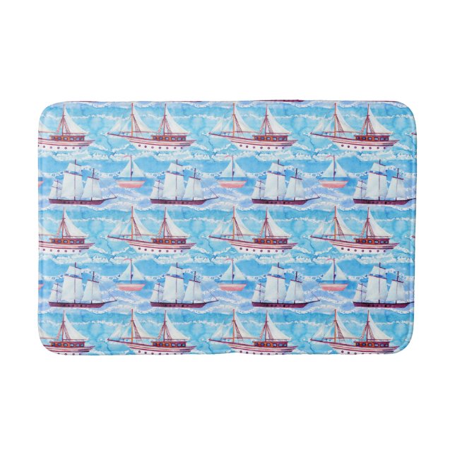 Wasserfarbensegelschiff Muster Badematte (Vorderseite)