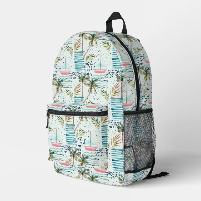 Wasserfarbensegler mit Palmbaummuster Bedruckter Rucksack (Rückseitige Ecke Rechts)