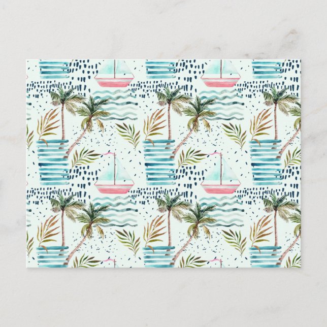 Wasserfarbensegler mit Palmbaummuster Postkarte (Vorderseite)