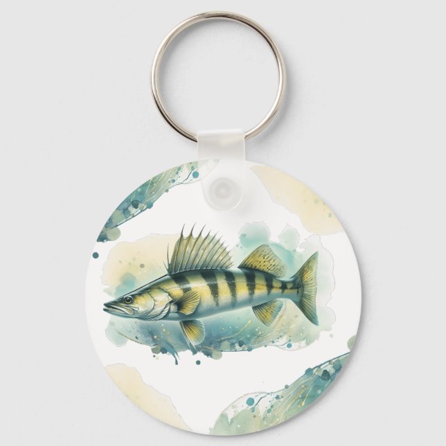 Wasserfarbenserie: Zander/Walleye Schlüsselanhänger (Vorderseite)