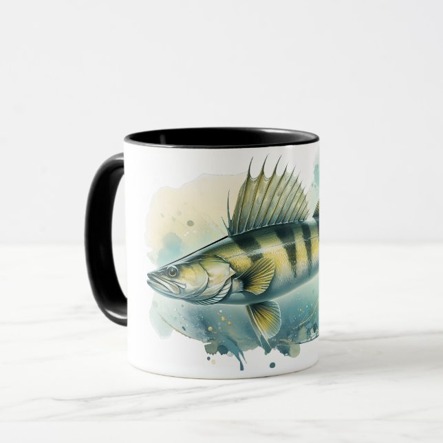 Wasserfarbenserie: Zander/Walleye Tasse (Vorderseite Links)