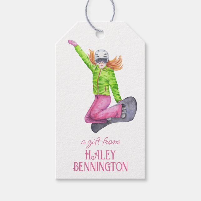 Wasserfarbensnowboarden Personalisiert Geschenkanhänger (Vorderseite)
