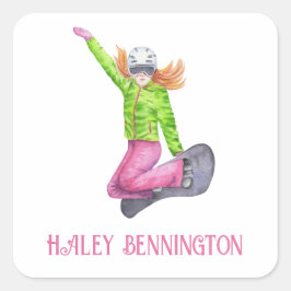 Wasserfarbensnowboarden Personalisiert Quadratischer Aufkleber