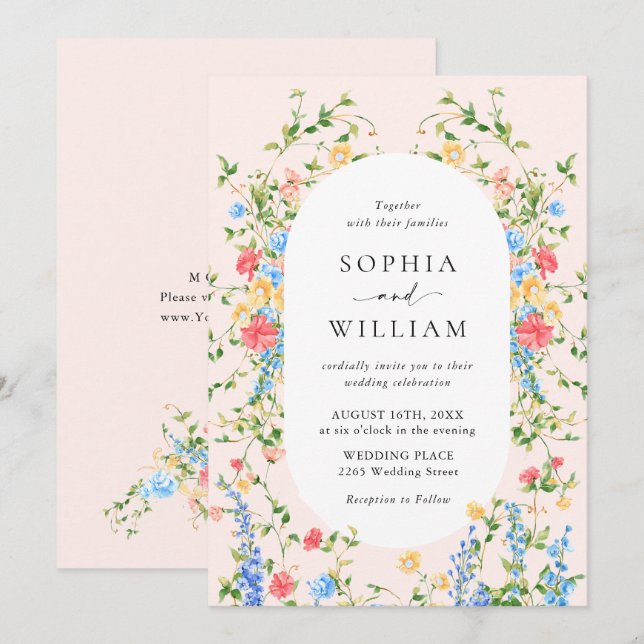 Wasserfarbenspiel Wildblume Bohemische Hochzeit Einladung (Vorne/Hinten)