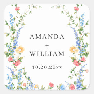 Wasserfarbenspiel Wildblume Bohemische Hochzeit Quadratischer Aufkleber