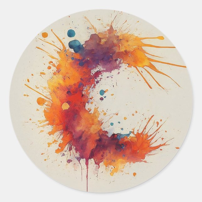 Wasserfarbensplash C Runder Aufkleber (Vorderseite)