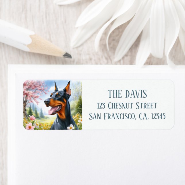 Wasserfarbenspringtime-Feld der Blume Doberman - (Insitu)