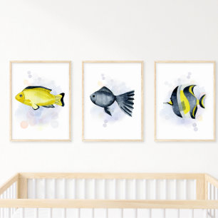 Wasserfarbenstil Blaue Tropische Fische Ozean Them Poster