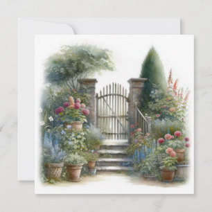 Wasserfarbenstil Cottage-Garten-Tor Hallo Hi Karte