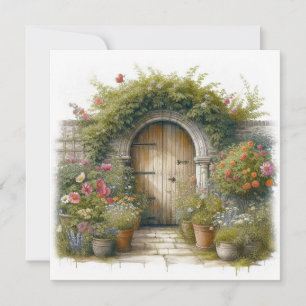 Wasserfarbenstil Cottage-Garten-Tor Hi Hallo Karte
