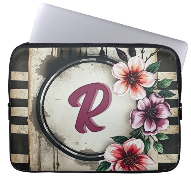 Wasserfarbenstörte Blume Chic Messy Monogram Laptopschutzhülle (Vorderseite)