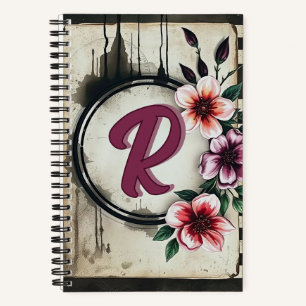 Wasserfarbenstörte Blume Chic Messy Monogram Notizbuch
