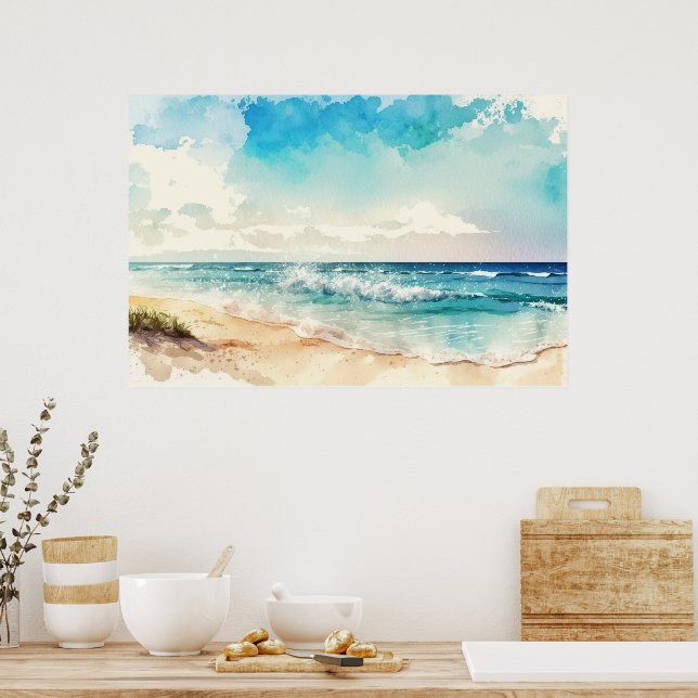 Wasserfarbenstrand Landschaft Poster (Küche)