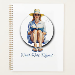 WasserfarbenSummer Woman mit Sonnenhut und Buch Planer
