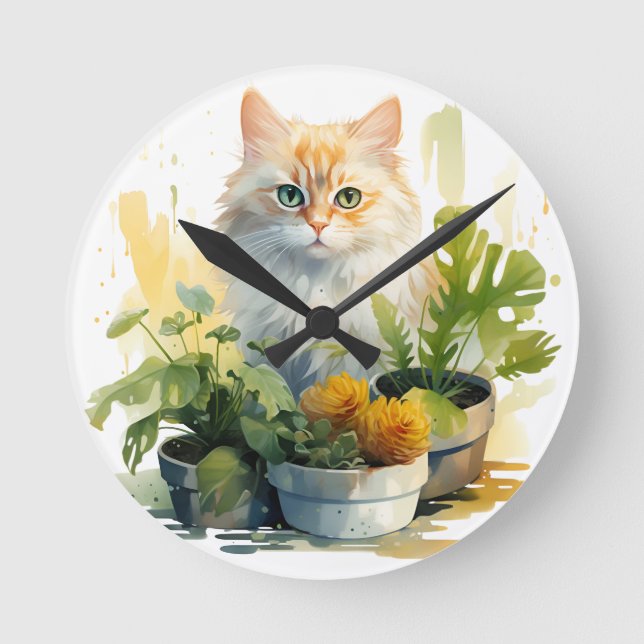 WASSERFARBENTABBBY-KATZE MIT BLUME RUNDE WANDUHR (Vorderseite)