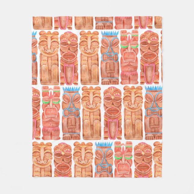 Wasserfarbentiki hawaii totem nahtloses Muster Fleecedecke (Vorderseite)