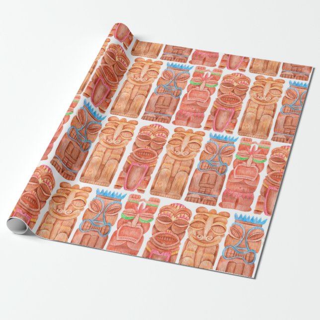 Wasserfarbentiki hawaii totem nahtloses Muster Geschenkpapier (Ungerollt)