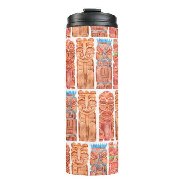 Wasserfarbentiki hawaii totem nahtloses Muster Thermosbecher (Vorderseite)