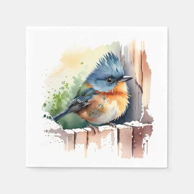 Wasserfarbenvogel auf einem Zaun Serviette (Vorderseite)