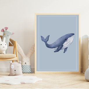 Wasserfarbenwal auf Baby Deep Blue Kinderzimmer Ar Poster