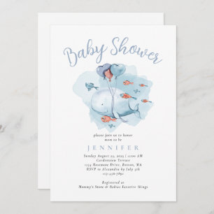 Wasserfarbenwal unter der Meeresschneedusche Invit Einladung