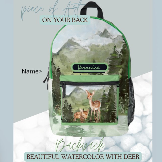 Wasserfarbenwald Bedruckter Rucksack (Watercolor forest with deer backpack)