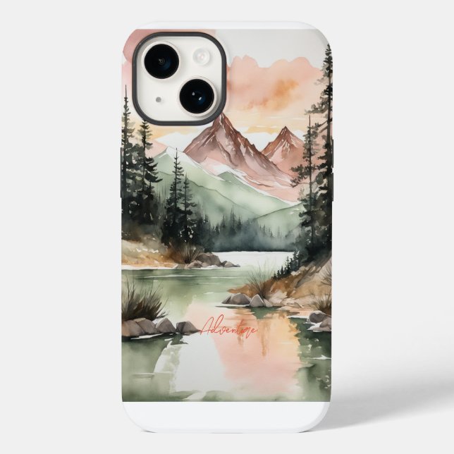 Wasserfarbenwald Berge Natur Case-Mate iPhone 14 Hülle (Rückseite)