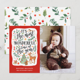 Wasserfarbenwald Das schönste Time Red Foto Feiertagskarte