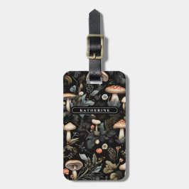 Wasserfarbenwald Grüne Pilze fallen Gepäckanhänger