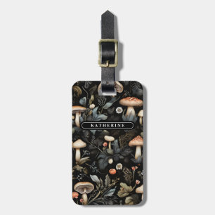 Wasserfarbenwald Grüne Pilze fallen Gepäckanhänger