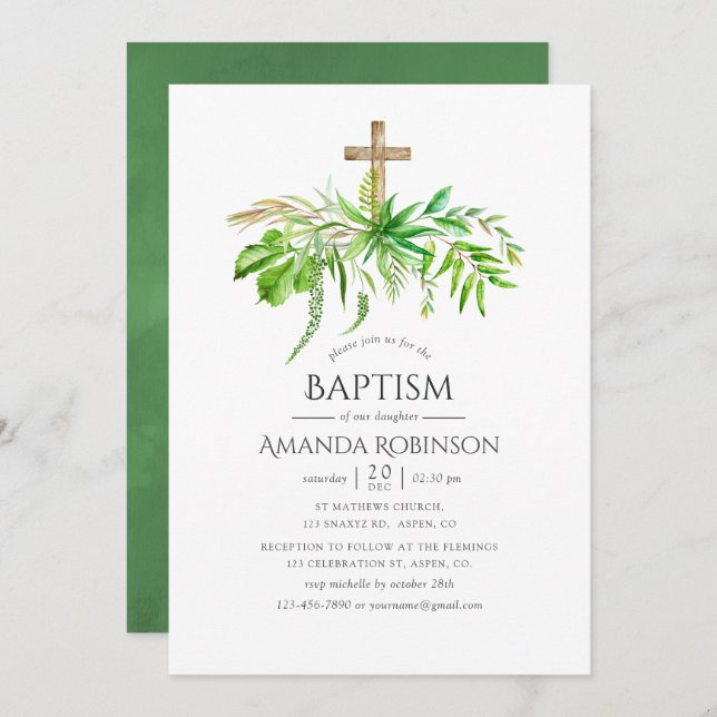 Wasserfarbenwald Grüne Taufe oder Christöne Einladung (Vorne/Hinten)