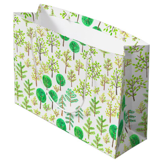 Wasserfarbenwald im Doodstyle Große Geschenktüte (Rückseite Schrägansicht)