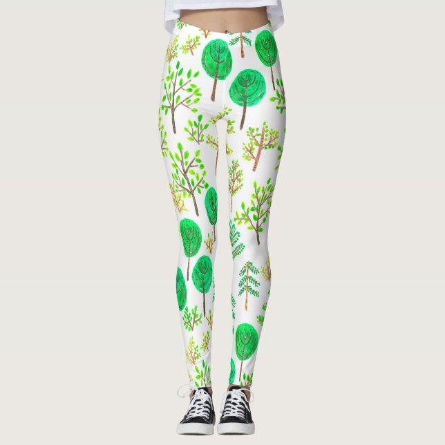Wasserfarbenwald im Doodstyle Leggings (Vorderseite)