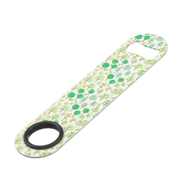 Wasserfarbenwald im Doodstyle Speedflaschenöffner (Vorderseite Schrägansicht)