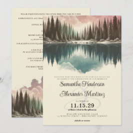 Wasserfarbenwald mit Details Hochzeit Einladung