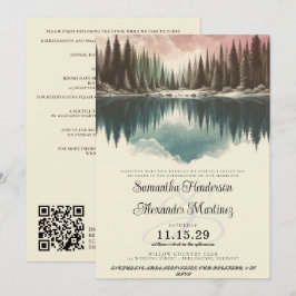 Wasserfarbenwald mit Details & QR Hochzeit Einladung