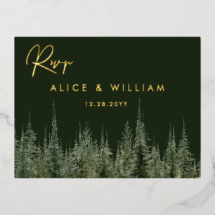 Wasserfarbenwald Pine Trees Rustikale Hochzeit RSV Folie Einladungspostkarte
