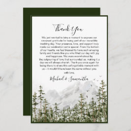 Wasserfarbenwald Rustikale Hochzeit Dankeskarte