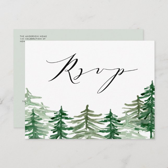 Wasserfarbenwald Waldland Hochzeit QR Code UAWG Postkarte (Vorne/Hinten)