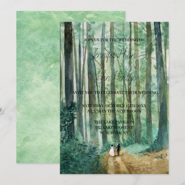 Wasserfarbenwaldlandschaft handbemalt einladung (Vorne/Hinten)
