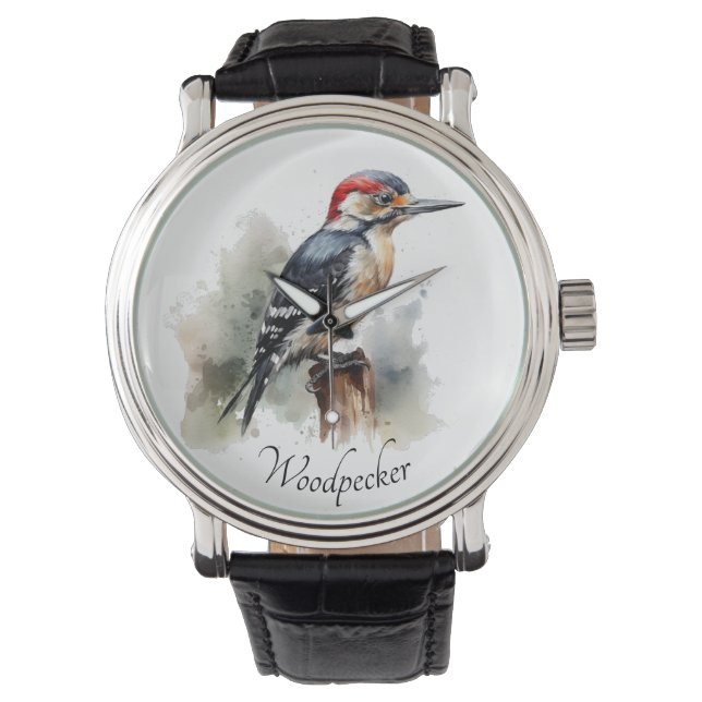 Wasserfarbenwaldspecht Armbanduhr (Vorderseite)