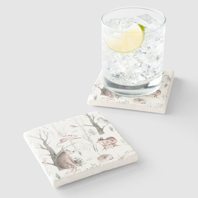 Wasserfarbenwaldtiere Steinuntersetzer (Seitenansicht)